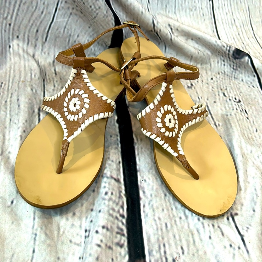 Jake Rogers Brown White Maci Sandals Size 7.5